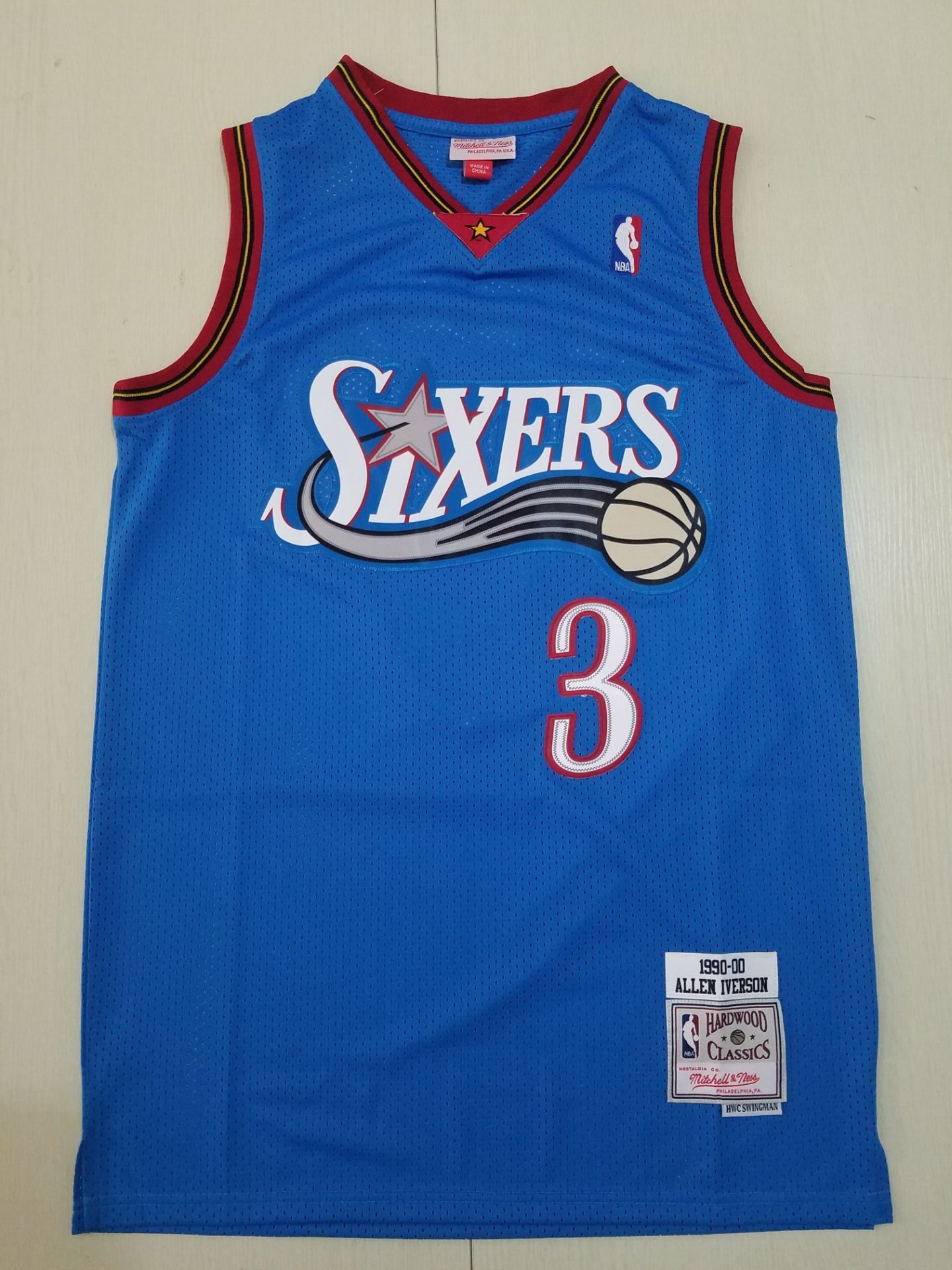 Men Philadelphia 76ers #3 Iverson blue Throwback Adidas NBA Jersey->detroit pistons->NBA Jersey